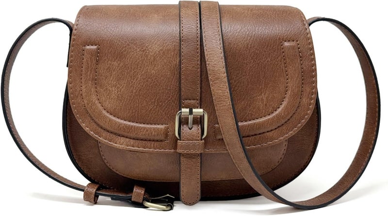 AFKOMST Crossbody Bags for Women,Small Saddle Purse and Boho Cross Body Handbags,Vegan Leather - Image 1